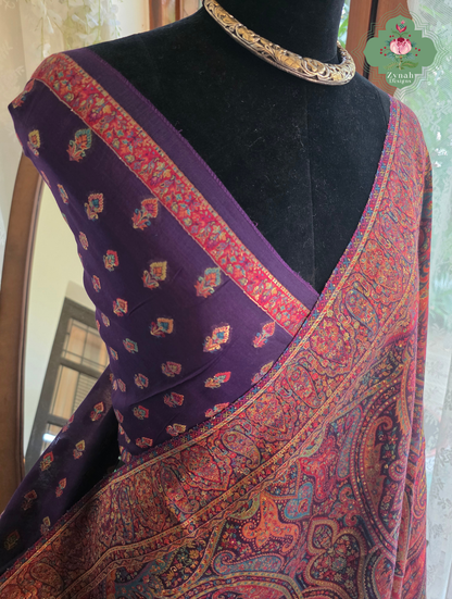 Zarafshan | Royal Purple & Rani Pink Kashmiri Pure Kani Silk Jamavar Weave Saree | Made To Order