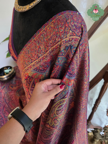 Zarafshan | Royal Purple & Rani Pink Kashmiri Pure Kani Silk Jamavar Weave Saree | Made To Order