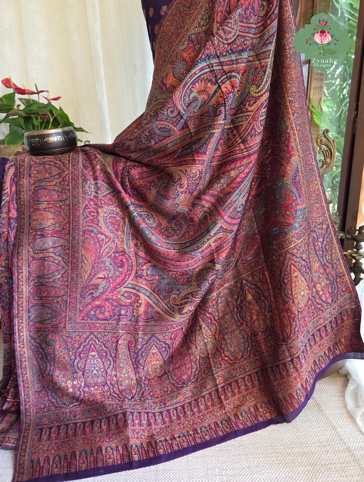 Zarafshan | Royal Purple & Rani Pink Kashmiri Pure Kani Silk Jamavar Weave Saree | Made To Order