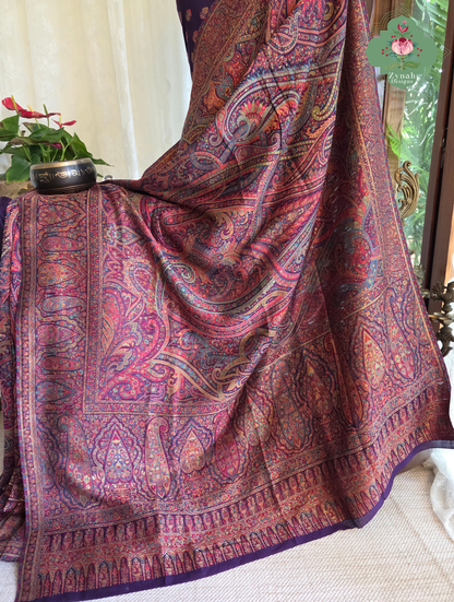 Zarafshan | Royal Purple & Rani Pink Kashmiri Pure Kani Silk Jamavar Weave Saree | Made To Order