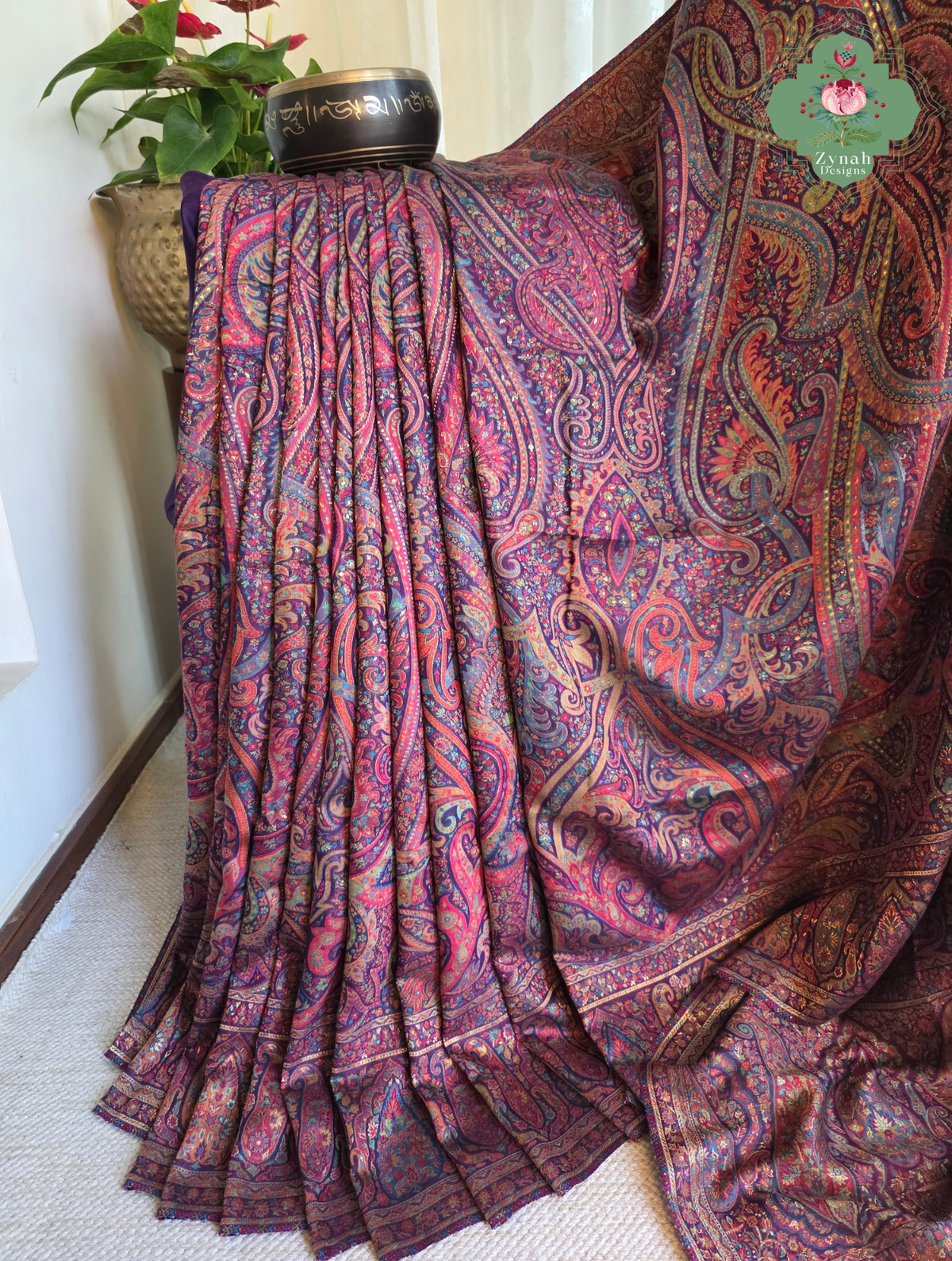 Zarafshan | Royal Purple & Rani Pink Kashmiri Pure Kani Silk Jamavar Weave Saree | Made To Order