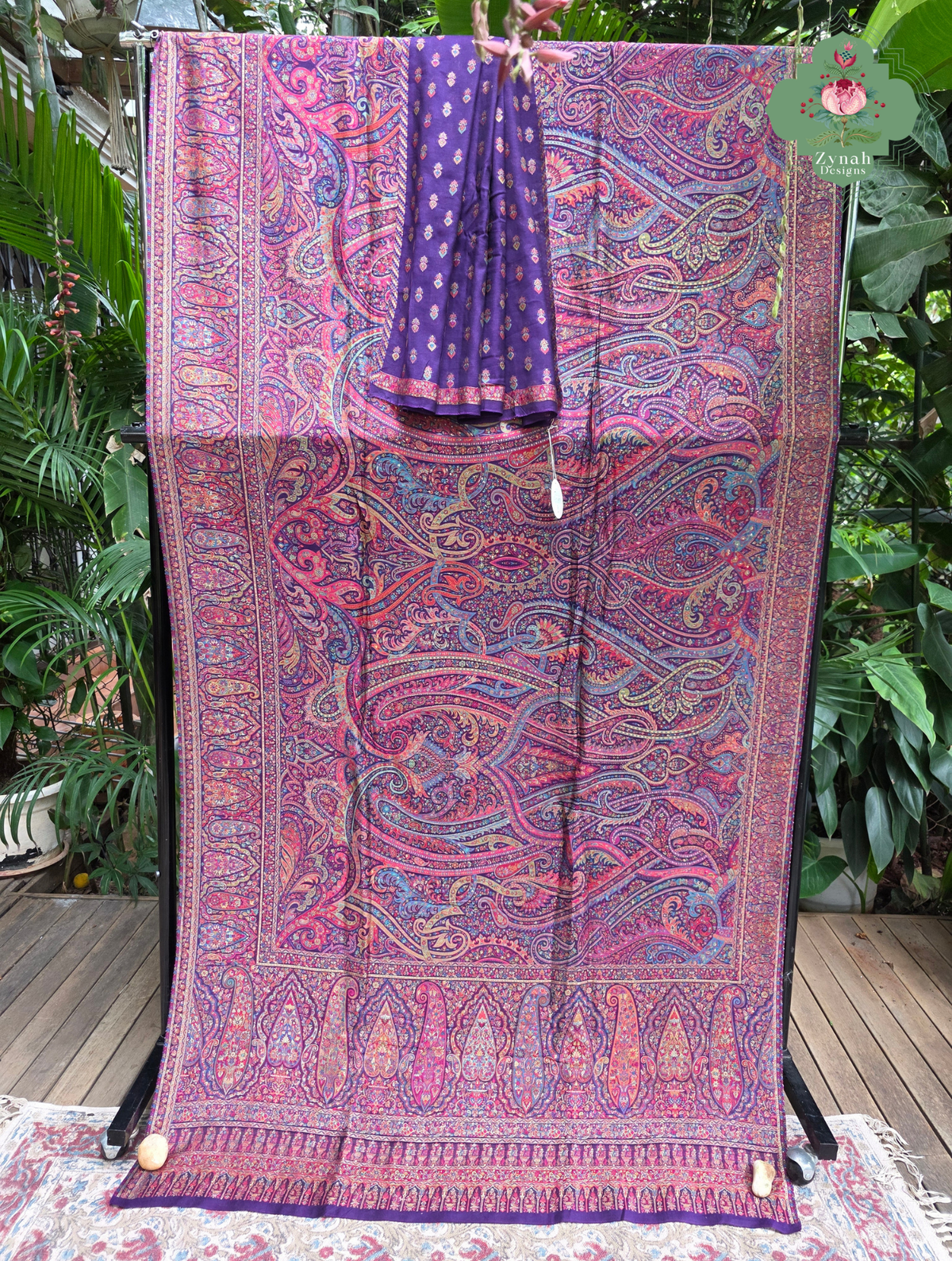 Zarafshan | Royal Purple & Rani Pink Kashmiri Pure Kani Silk Jamavar Weave Saree | Made To Order