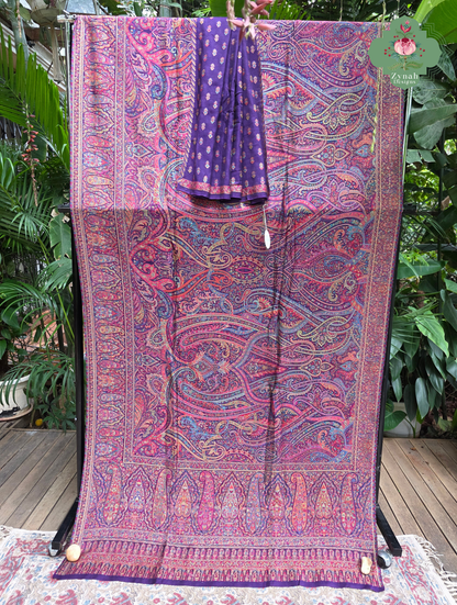 Zarafshan | Royal Purple & Rani Pink Kashmiri Pure Kani Silk Jamavar Weave Saree | Made To Order
