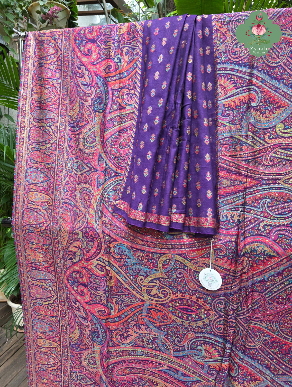 Zarafshan | Royal Purple & Rani Pink Kashmiri Pure Kani Silk Jamavar Weave Saree | Made To Order