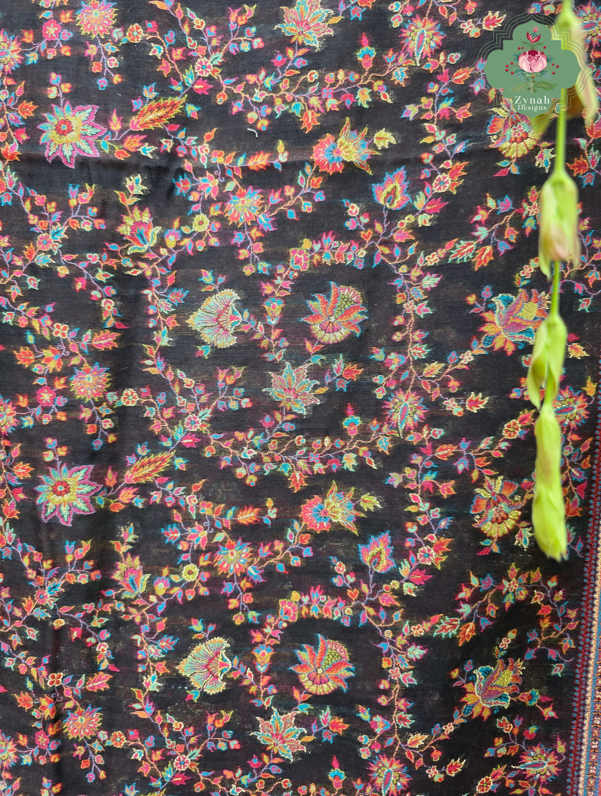 Zooni | Black & Ruby Pink Kashmiri Pure Kani Silk Jamavar Weave Saree | Made To Order