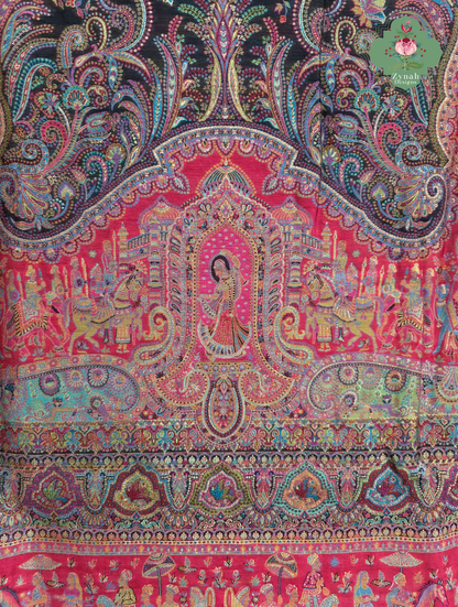 Zooni | Black & Ruby Pink Kashmiri Pure Kani Silk Jamavar Weave Saree | Made To Order