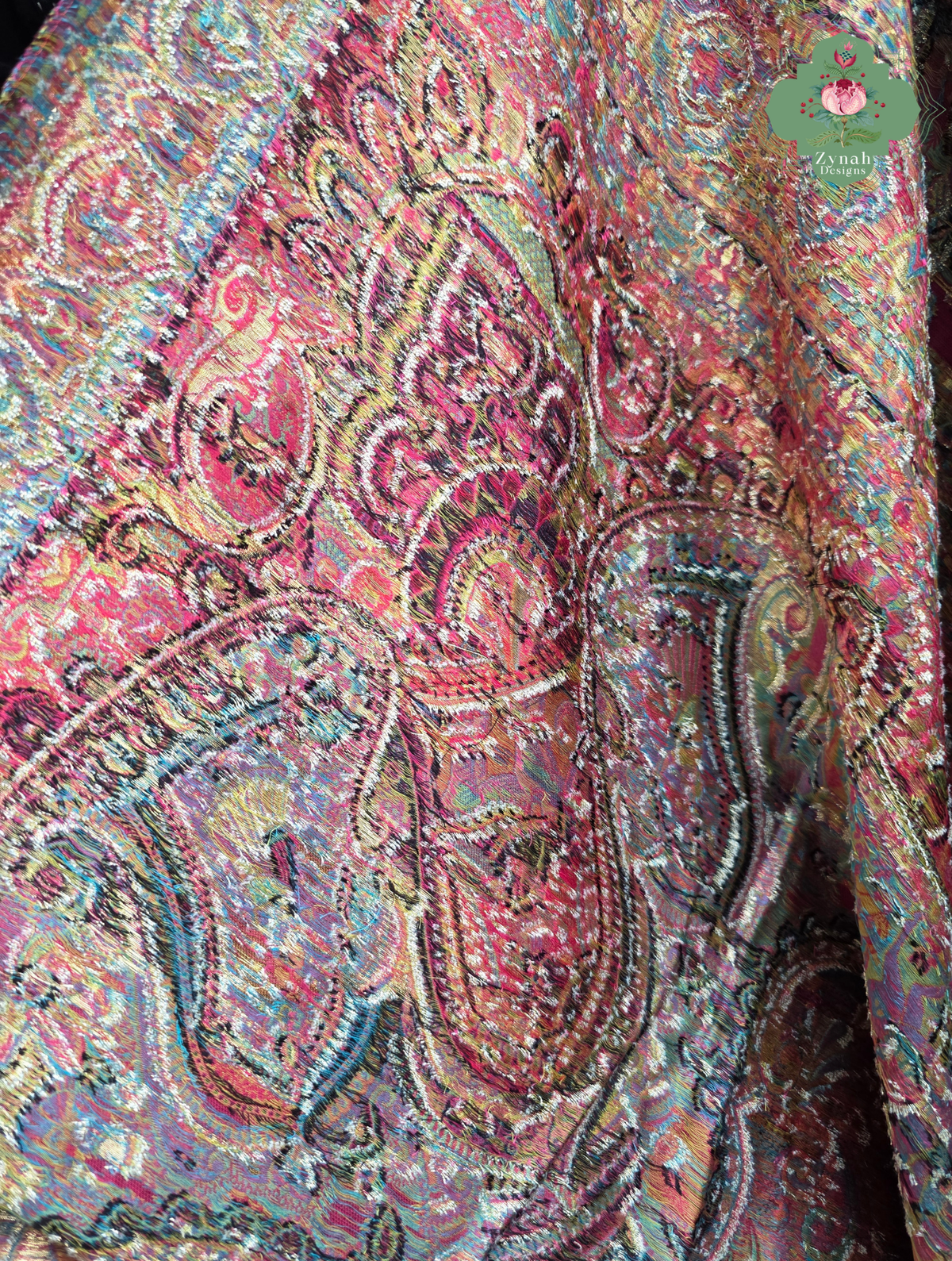 Zooni | Black & Ruby Pink Kashmiri Pure Kani Silk Jamavar Weave Saree | Made To Order