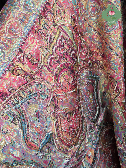 Zooni | Black & Ruby Pink Kashmiri Pure Kani Silk Jamavar Weave Saree | Made To Order