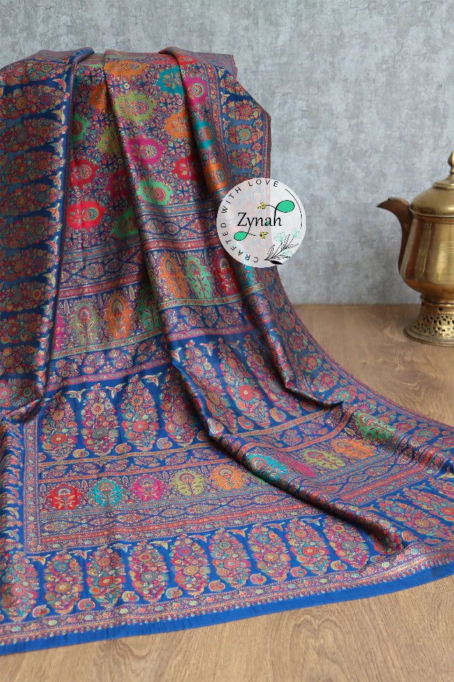 Zynah Pure Silk Kani Jamawar Saree with Grand Pallu & Border; Custom Stitched/Ready-made Blouse, Fall, Petticoat; Shipping available USA, Worldwide