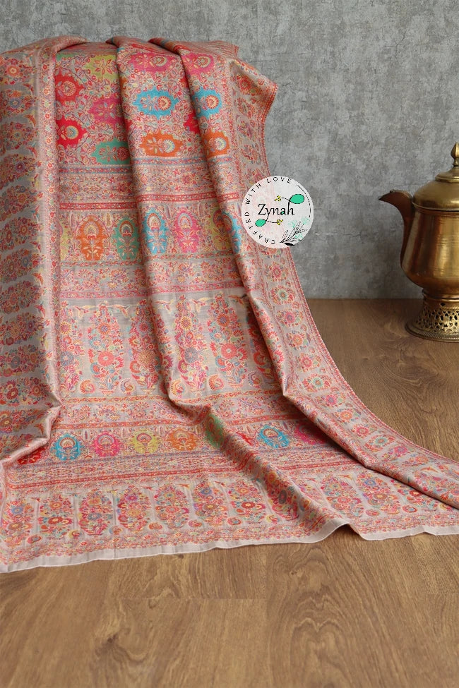 Zynah Pure Silk Kani Jamawar Saree with Grand Pallu & Border; Custom Stitched/Ready-made Blouse, Fall, Petticoat; Shipping available USA, Worldwide