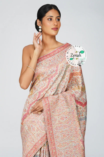 Zynah Pure Silk Kani Jamawar Saree with Grand Pallu & Border; Custom Stitched/Ready-made Blouse, Fall, Petticoat; Shipping available USA, Worldwide