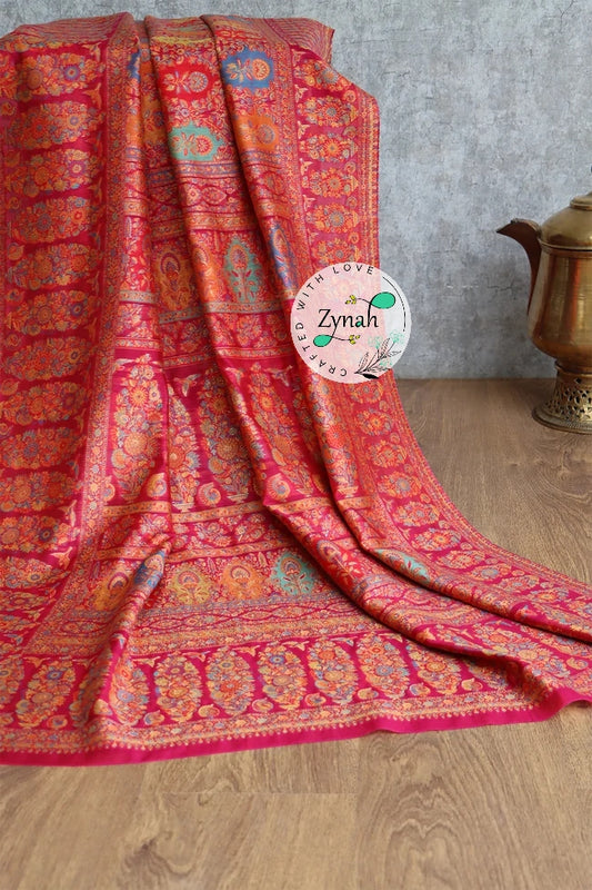 Zynah Pure Silk Kani Jamawar Saree with Grand Pallu & Border; Custom Stitched/Ready-made Blouse, Fall, Petticoat; Shipping available USA, Worldwide