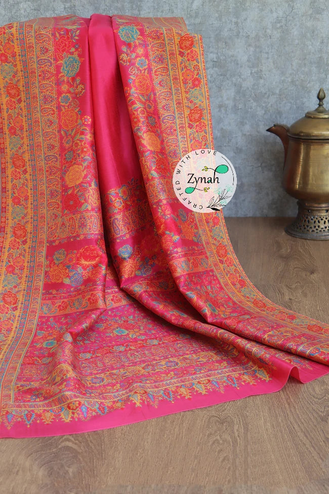 Zynah Pure Silk Kani Jamawar Saree with Grand Pallu & Border; Custom Stitched/Ready-made Blouse, Fall, Petticoat; Shipping available USA, Worldwide