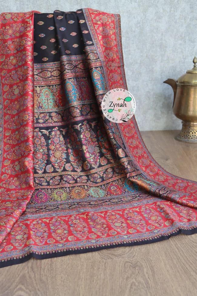 Zynah Pure Silk Kani Jamawar Saree with Butis Body, Grand Pallu & Border; Custom Stitched/Ready-made Blouse, Fall, Petticoat; Shipping available USA, Worldwide