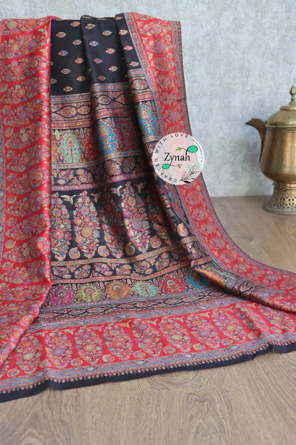 Zynah Pure Silk Kani Jamawar Saree with Butis Body, Grand Pallu & Border; Custom Stitched/Ready-made Blouse, Fall, Petticoat; Shipping available USA, Worldwide