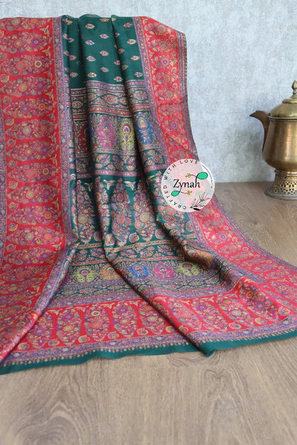 Zynah Pure Silk Kani Jamawar Saree with Butis Body, Grand Pallu & Border; Custom Stitched/Ready-made Blouse, Fall, Petticoat; Shipping available USA, Worldwide