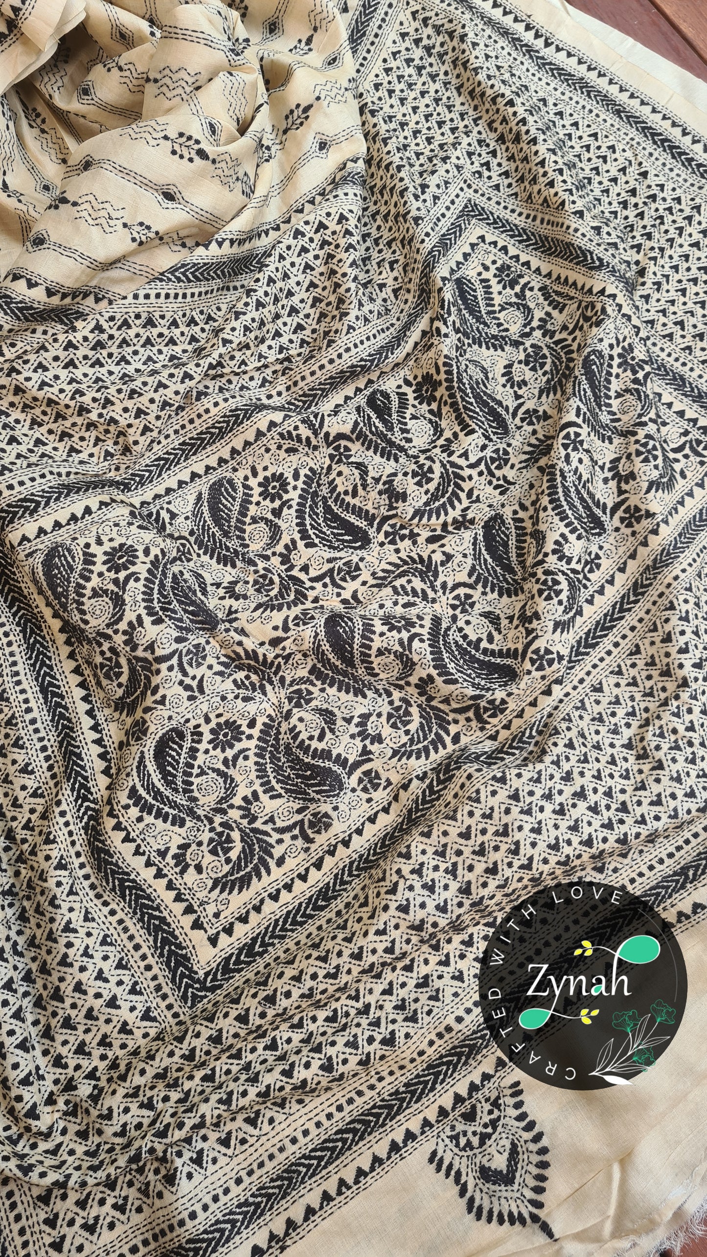 Zynah Pure Tussar Silk Kantha Saree; Custom Stitched/Ready-made Blouse, Fall, Petticoat; Shipping available USA, Worldwide