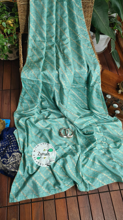 Zynah Pure Munga Silk Saree with Diagonal Stripes, Lehariya Style Weaving & Lace Border; Custom Stitched/Ready-made Blouse, Fall, Petticoat; Shipping available USA, Worldwide