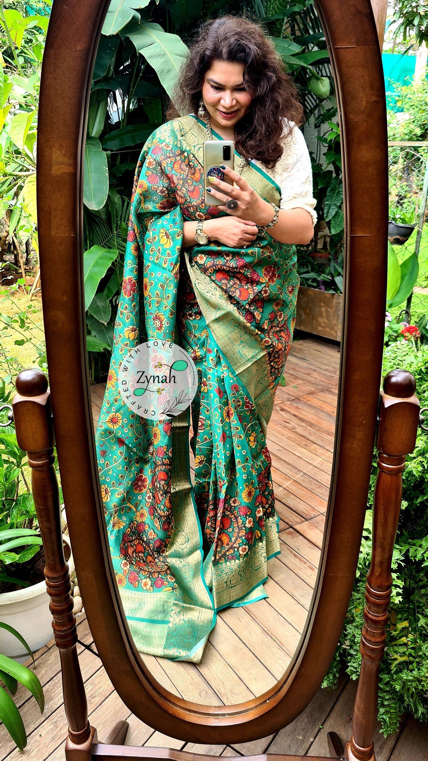 Zynah Pure Tussar Silk Banarasi Kalamkari Saree with Antique zari weave; Custom Stitched/Ready-made Blouse, Fall, Petticoat; Shipping available USA, Worldwide