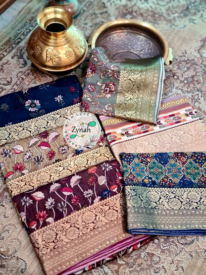Zynah Pure Munga Silk Saree with Trendy prints & Zari Weave Border; Custom Stitched/Ready-made Blouse, Fall, Petticoat; Shipping available USA, Worldwide