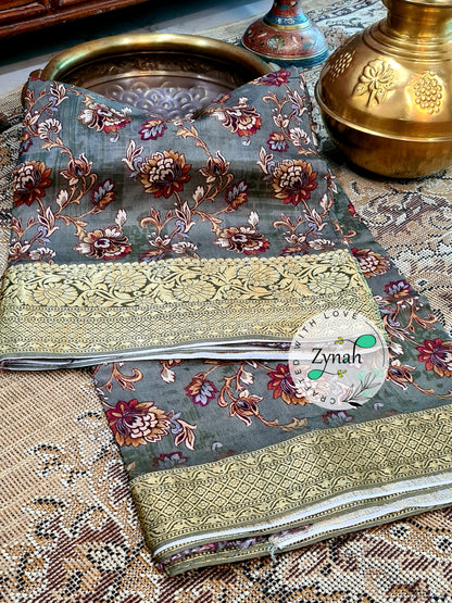 Zynah Pure Munga Silk Saree with Trendy prints & Zari Weave Border; Custom Stitched/Ready-made Blouse, Fall, Petticoat; Shipping available USA, Worldwide