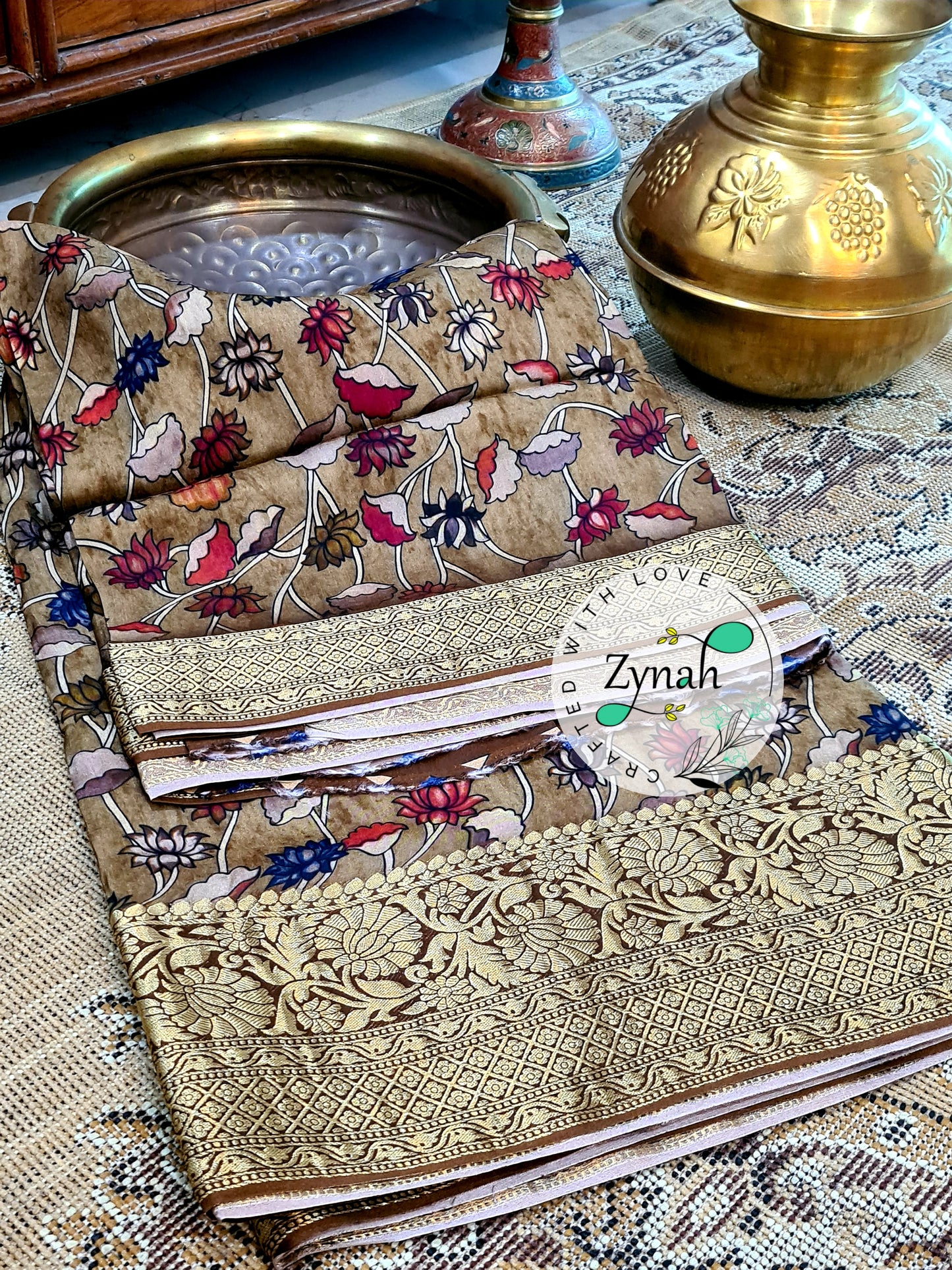 Zynah Pure Munga Silk Saree with Trendy prints & Zari Weave Border; Custom Stitched/Ready-made Blouse, Fall, Petticoat; Shipping available USA, Worldwide
