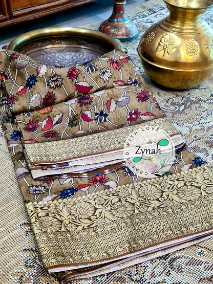 Zynah Pure Munga Silk Saree with Trendy prints & Zari Weave Border; Custom Stitched/Ready-made Blouse, Fall, Petticoat; Shipping available USA, Worldwide
