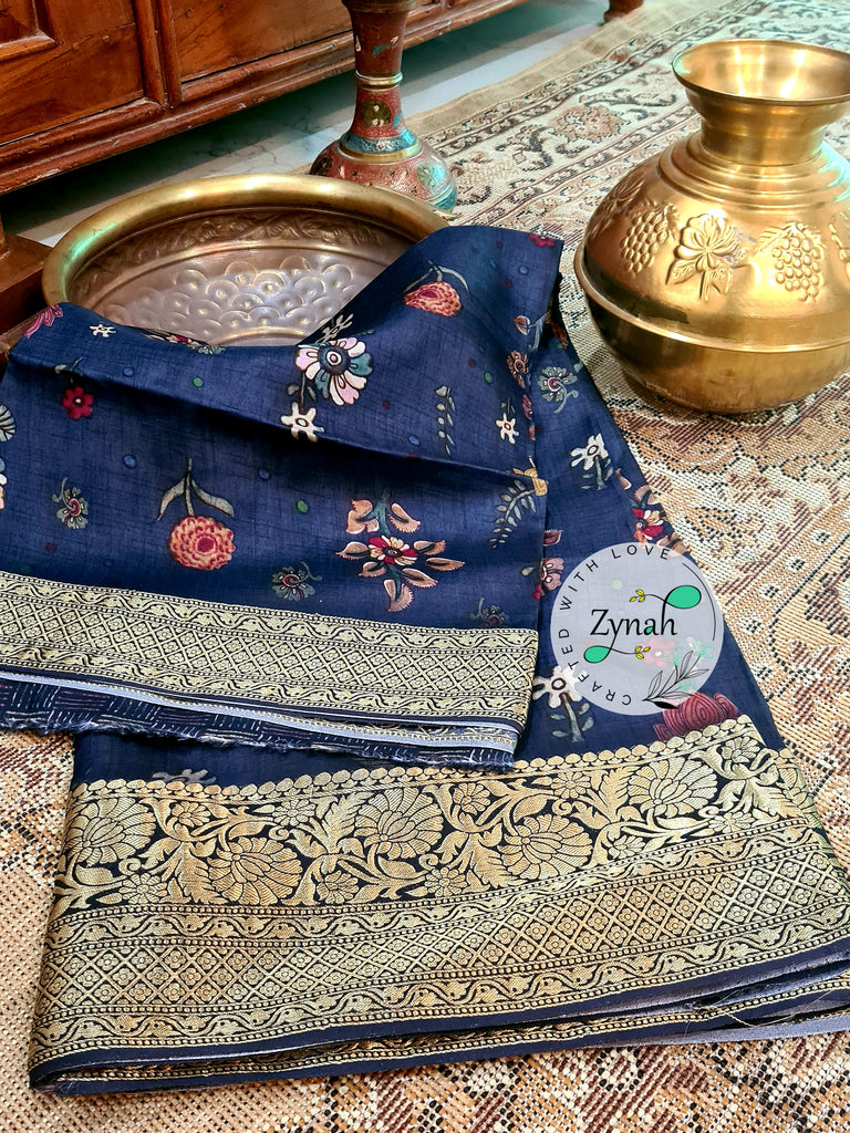 Zynah Pure Munga Silk Saree with Trendy prints & Zari Weave Border; Custom Stitched/Ready-made Blouse, Fall, Petticoat; Shipping available USA, Worldwide