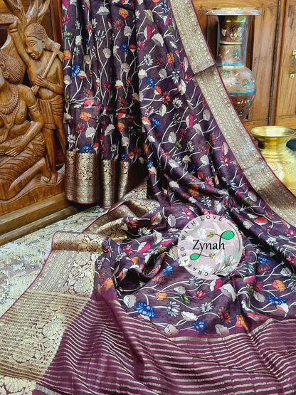 Zynah Pure Munga Silk Saree with Trendy prints & Zari Weave Border; Custom Stitched/Ready-made Blouse, Fall, Petticoat; Shipping available USA, Worldwide
