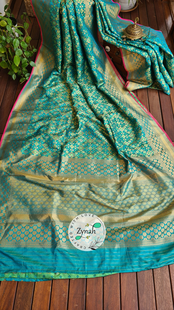 Zynah Pure Soft Silk Banarasi Saree with Patan Patola Weave; Custom Stitched/Ready-made Blouse, Fall, Petticoat; Shipping available USA, Worldwide