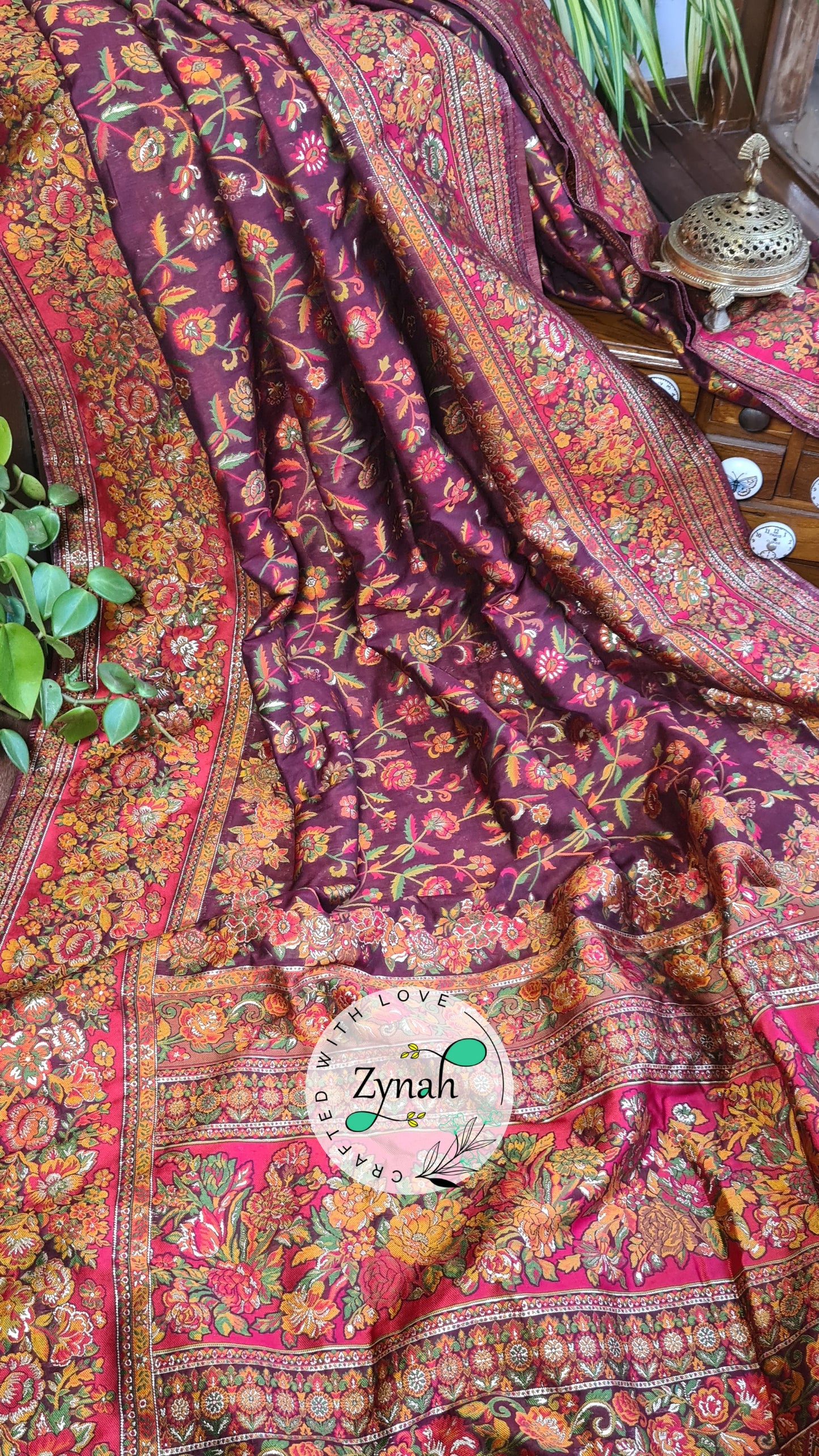 Zynah Pure Kani Silk Cotton Saree with Grand Pallu; Custom Stitched/Ready-made Blouse, Fall, Petticoat; Shipping available USA, Worldwide