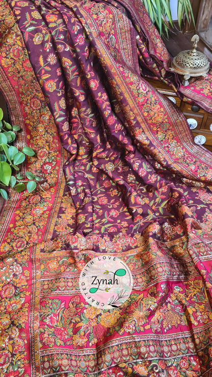 Zynah Pure Kani Silk Cotton Saree with Grand Pallu; Custom Stitched/Ready-made Blouse, Fall, Petticoat; Shipping available USA, Worldwide