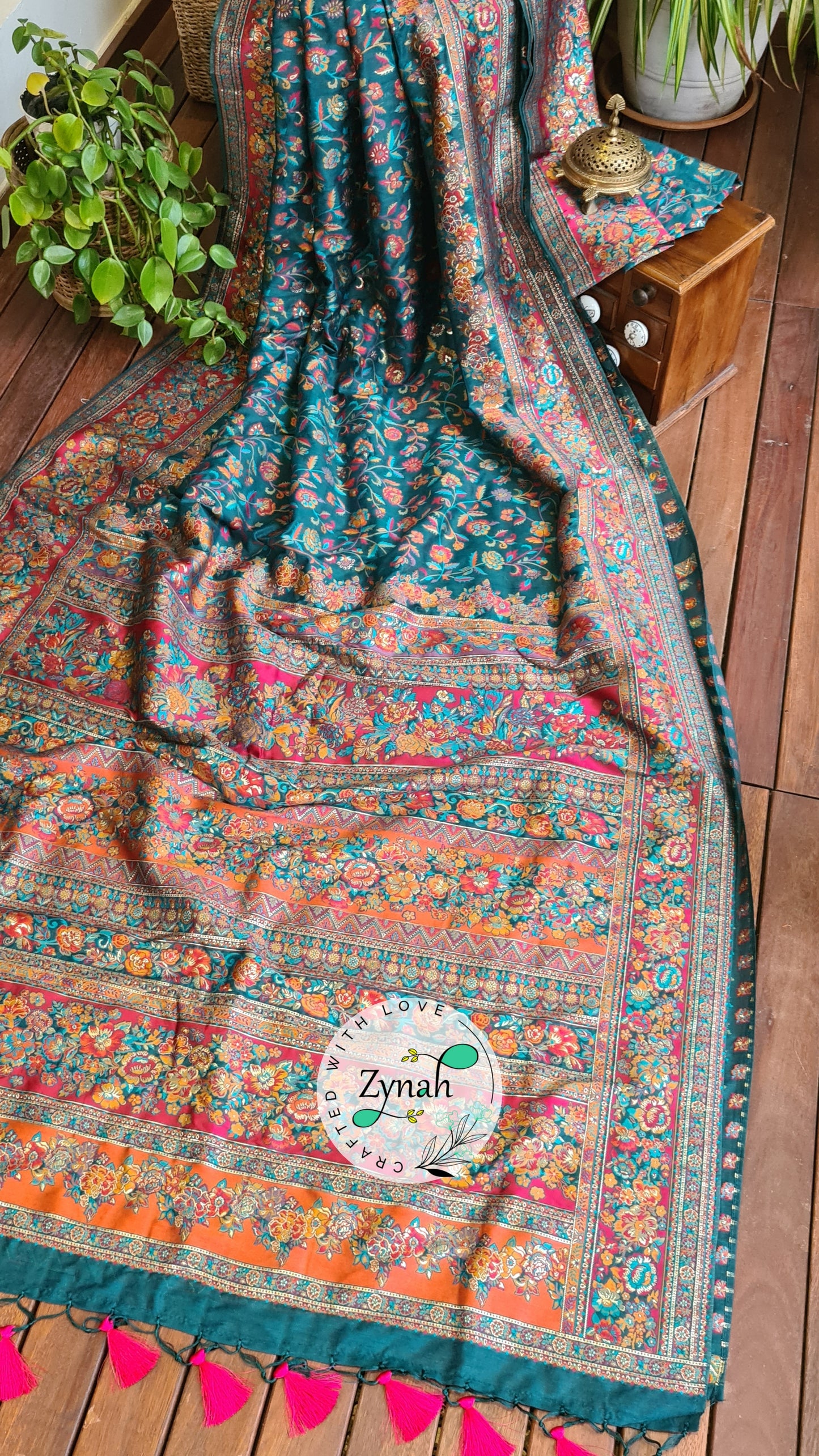 Zynah Pure Kani Silk Cotton Saree with Grand Pallu; Custom Stitched/Ready-made Blouse, Fall, Petticoat; Shipping available USA, Worldwide