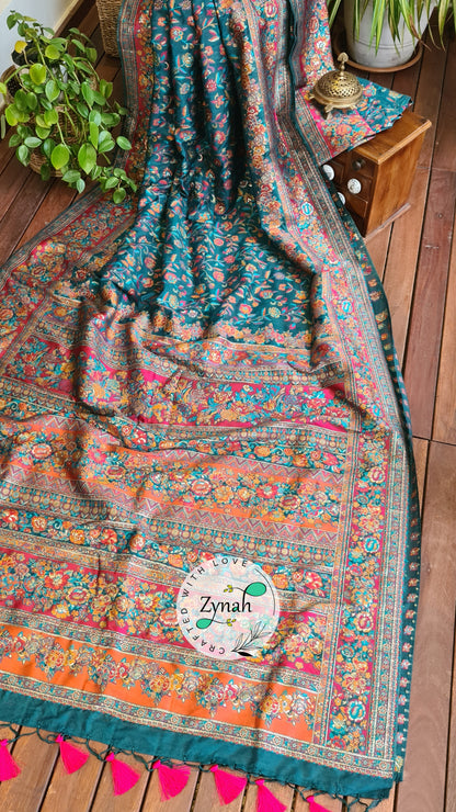 Zynah Pure Kani Silk Cotton Saree with Grand Pallu; Custom Stitched/Ready-made Blouse, Fall, Petticoat; Shipping available USA, Worldwide