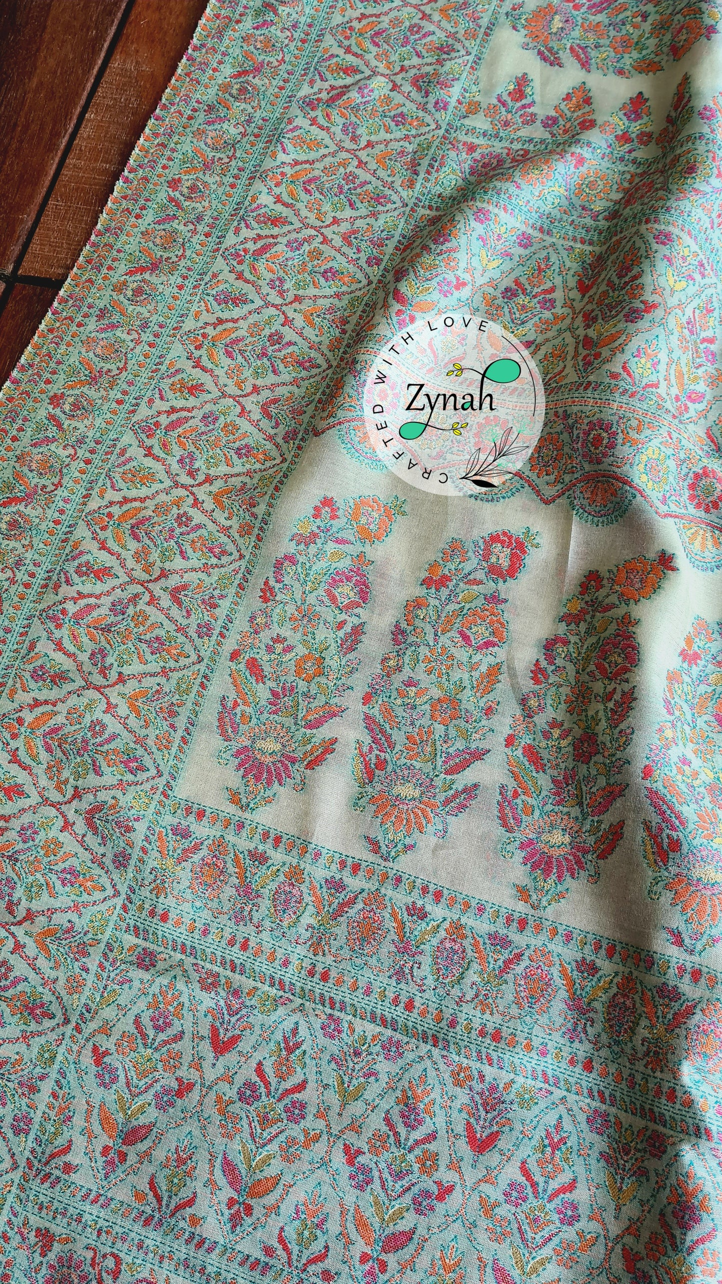 Zynah Pure Silk Kani Jamawar Style Saree with Grand Pallu & Border; Custom Stitched/Ready-made Blouse, Fall, Petticoat; Shipping available USA, Worldwide