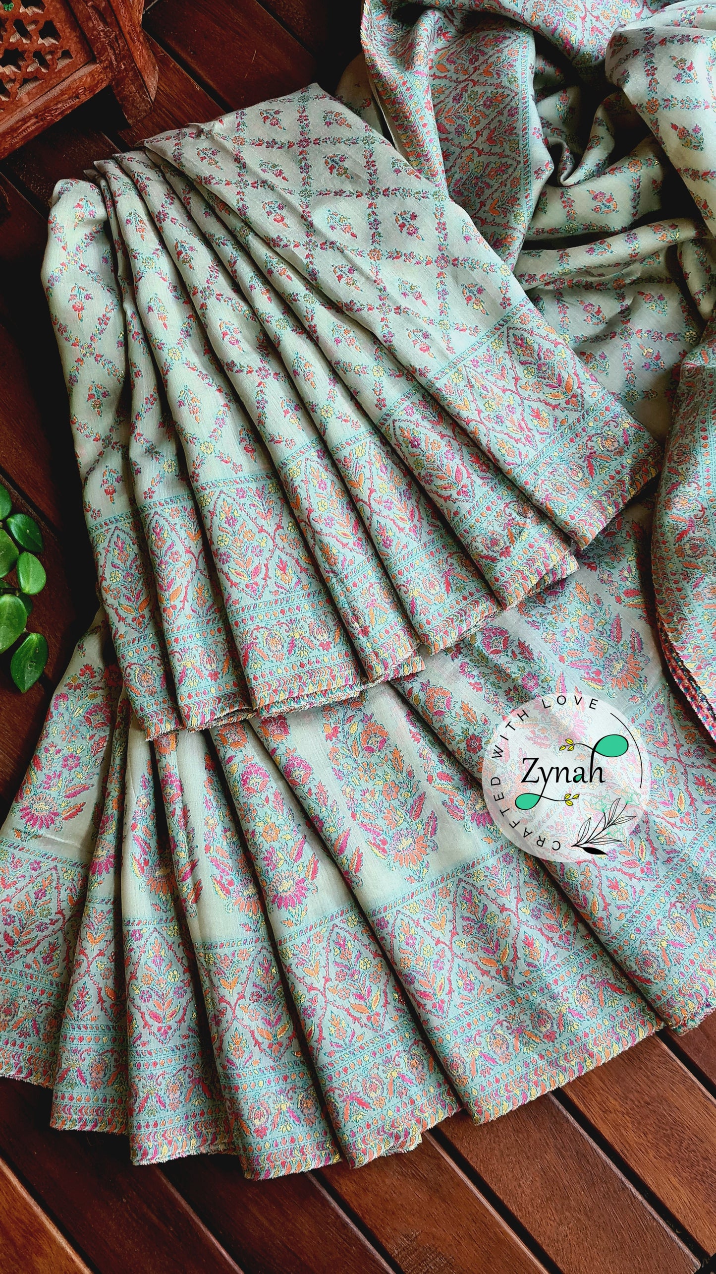 Zynah Pure Silk Kani Jamawar Style Saree with Grand Pallu & Border; Custom Stitched/Ready-made Blouse, Fall, Petticoat; Shipping available USA, Worldwide