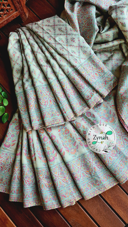 Zynah Pure Silk Kani Jamawar Style Saree with Grand Pallu & Border; Custom Stitched/Ready-made Blouse, Fall, Petticoat; Shipping available USA, Worldwide