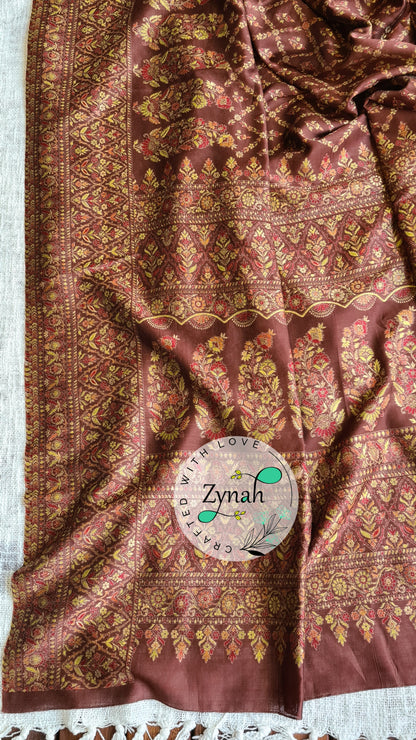 Zynah Pure Silk Kani Jamawar Style Saree with Grand Pallu & Border; Custom Stitched/Ready-made Blouse, Fall, Petticoat; Shipping available USA, Worldwide