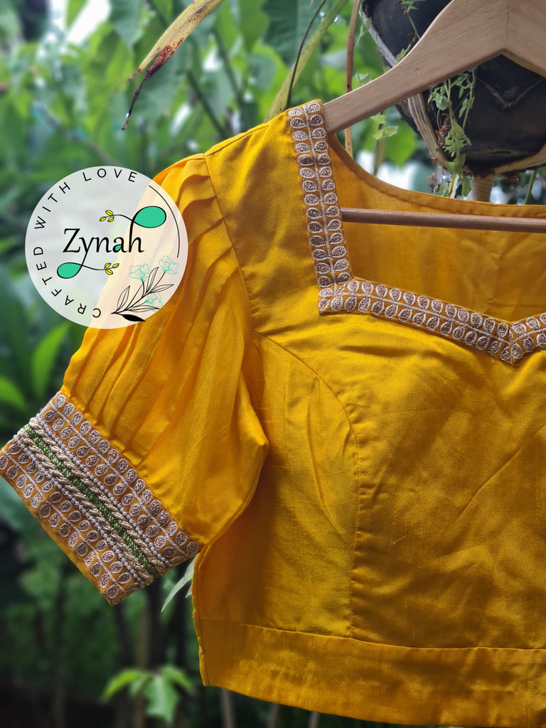 Zynah Pre-order Pure Silk Yellow Color Solid Blouse; Shipping available USA & Worldwide