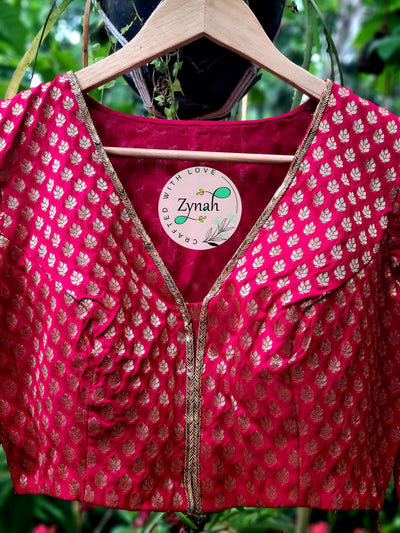 Zynah Pre-order Pure Silk Red Color Blouse with Butis weave; Shipping available USA & Worldwide