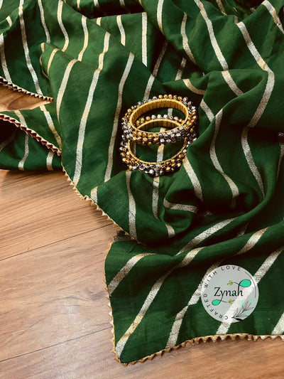 Zynah Pure Munga Silk Saree with Diagonal Stripes, Lehariya Style Weaving & Lace Border; Custom Stitched/Ready-made Blouse, Fall, Petticoat; Shipping available USA, Worldwide