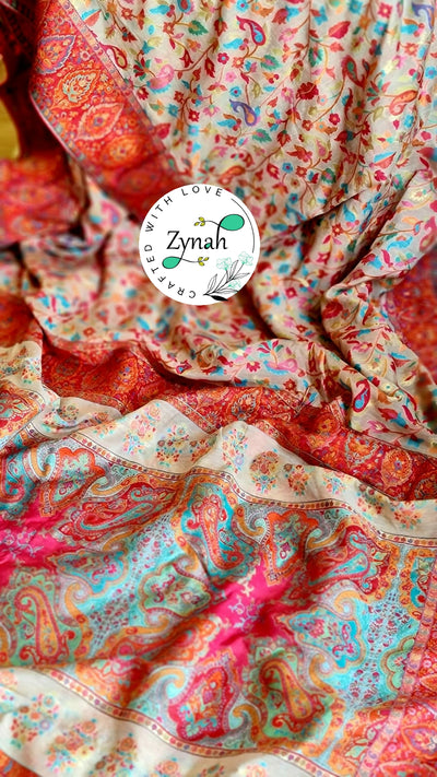 Zynah Pure Kani Silk Cotton Saree with Grand Pallu; Custom Stitched/Ready-made Blouse, Fall, Petticoat; Shipping available USA, Worldwide