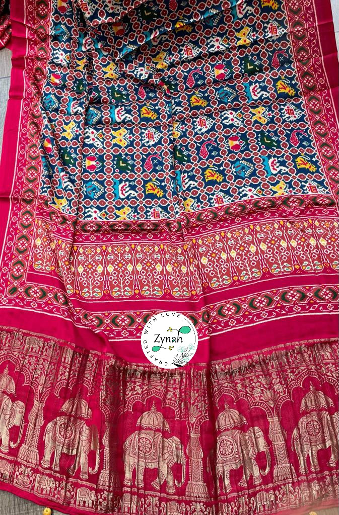 Zynah Pure Gajji Silk Patan Patola Saree with Tissue Zari Pallu; Custom Stitched/Ready-made Blouse, Fall, Petticoat; Shipping available USA, Worldwide
