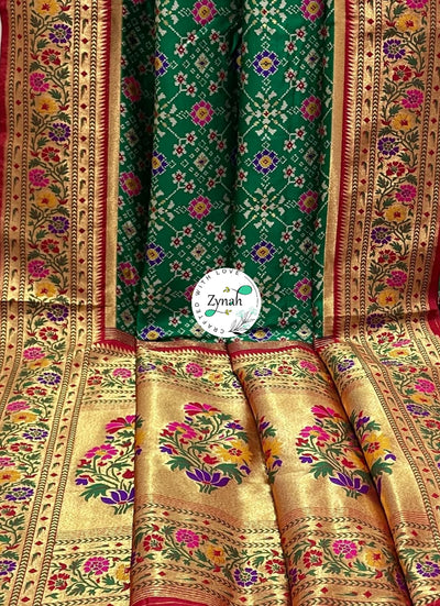 Zynah Pure Banarasi Soft Silk Saree, Patola Weave, Paithani Border & Pallu; Custom Stitched/Ready-made Blouse, Fall, Petticoat; Shipping available USA, Worldwide