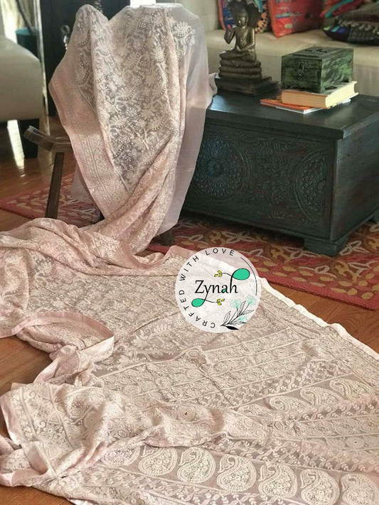 Zynah Pure Georgette Saree with Chikankari & Sequence Work, Lace Border; Custom Stitched/Ready-made Blouse, Fall, Petticoat; Shipping available USA, Worldwide
