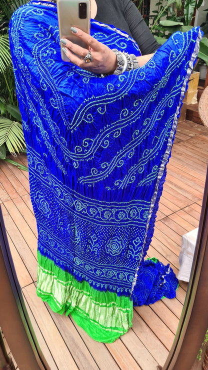 Zynah Pure Gajji Silk Designer Bandhani Saree with Zari Border & Pallu; Custom Stitched/Ready-made Blouse, Fall, Petticoat; Shipping available USA, Worldwide