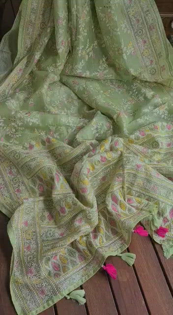 Zynah Feather-light Pure Kota Silk Saree with Chikankari Style Thread Embroidered; Custom Stitched/Ready-made Blouse, Fall, Petticoat; Shipping available USA, Worldwide