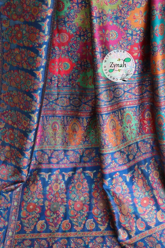Zynah Pure Silk Kani Jamawar Saree with Grand Pallu & Border; Custom Stitched/Ready-made Blouse, Fall, Petticoat; Shipping available USA, Worldwide