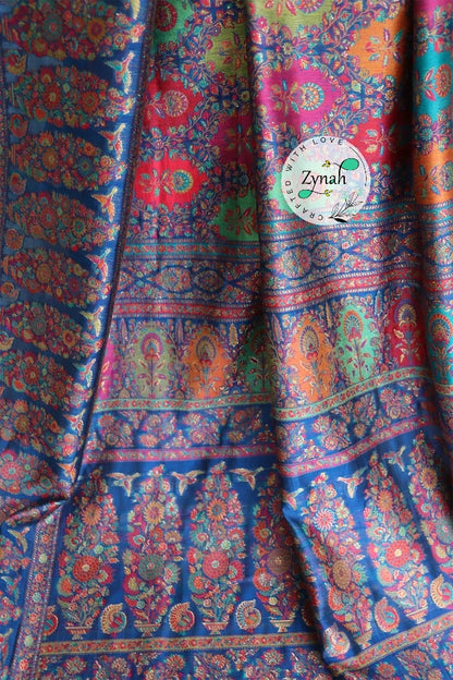 Zynah Pure Silk Kani Jamawar Saree with Grand Pallu & Border; Custom Stitched/Ready-made Blouse, Fall, Petticoat; Shipping available USA, Worldwide