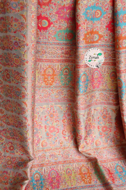 Zynah Pure Silk Kani Jamawar Saree with Grand Pallu & Border; Custom Stitched/Ready-made Blouse, Fall, Petticoat; Shipping available USA, Worldwide